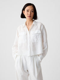 Gap White Linen Crop Shirt (L tall)