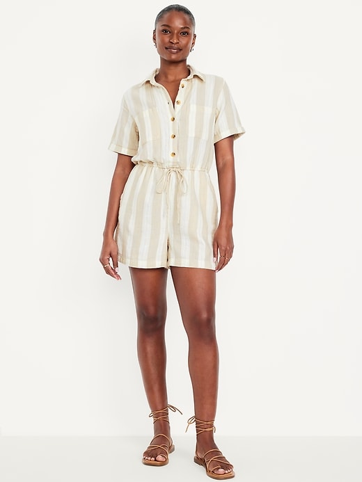 NEW Neutral Striped Cotton Romper (L)