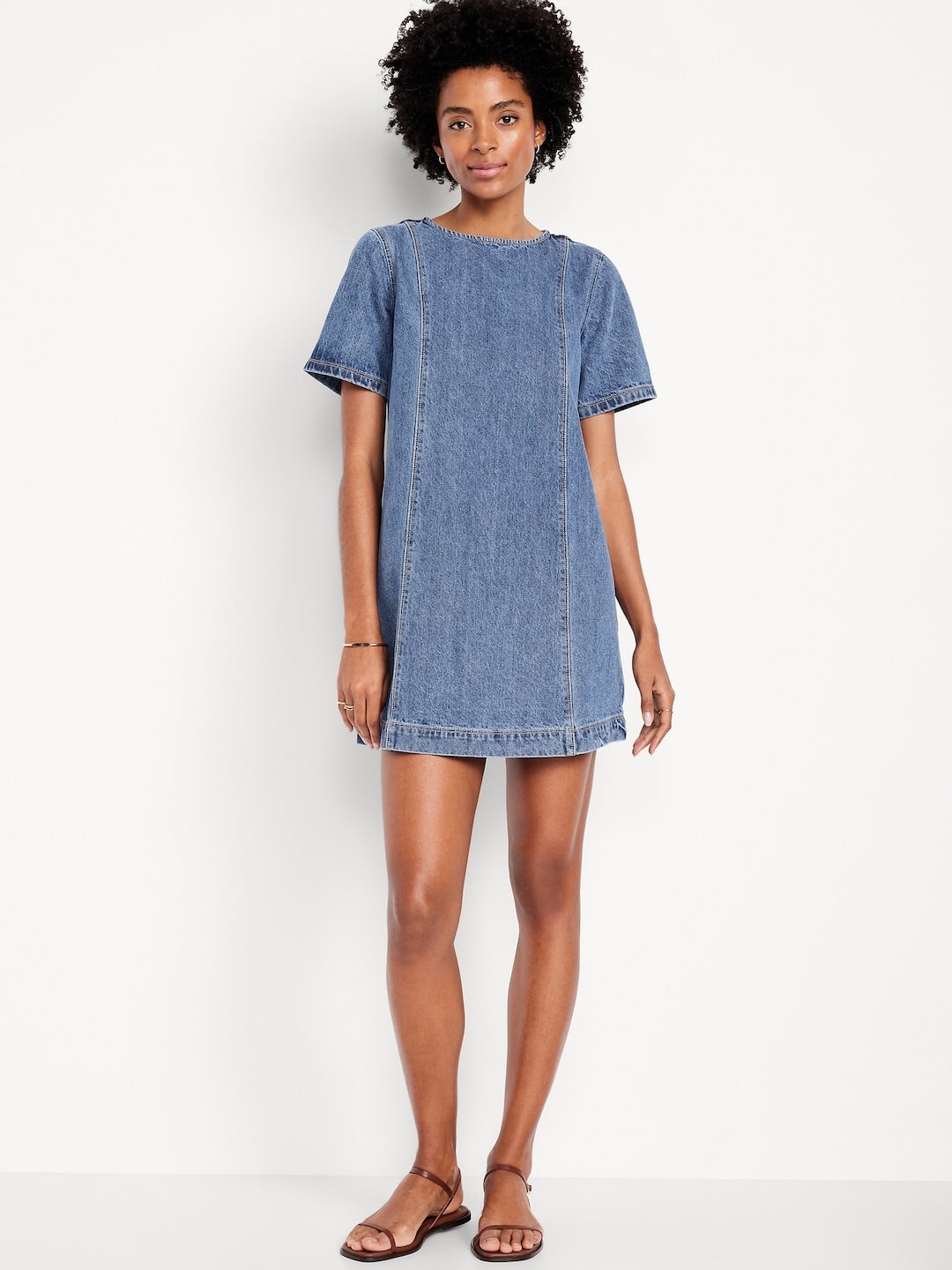 Denim Short Sleeve Mini Dress (S)