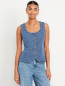 Button Front Denim Vest (XS)