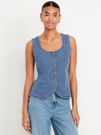 Button Front Denim Vest (XS)