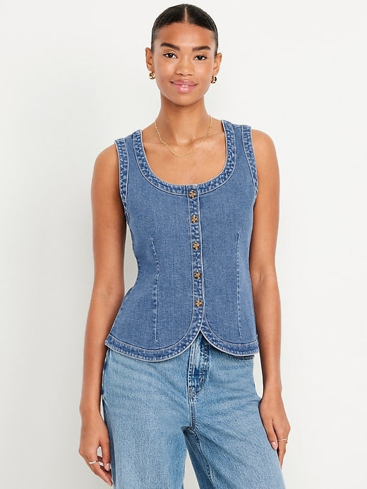 Button Front Denim Vest (XS)