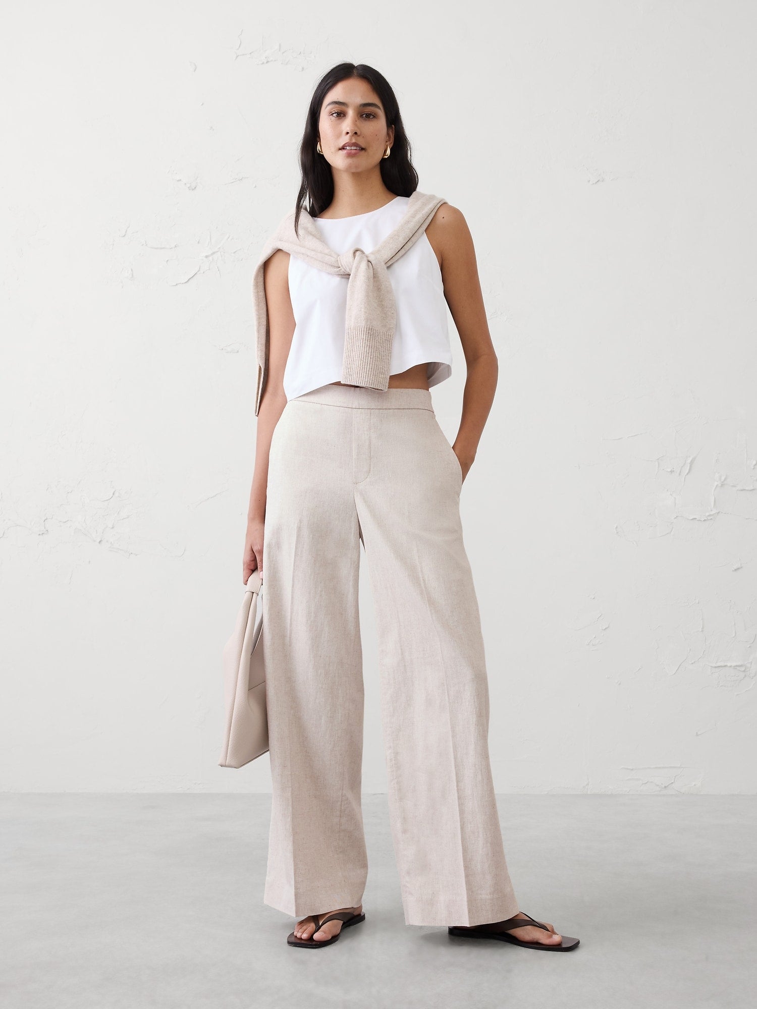 Linen Cotton Blend Wide Leg Pants (L)