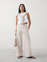 Linen Cotton Blend Wide Leg Pants (L)