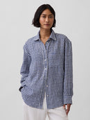 LL Bean Gingham Linen Button Up (M)