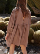 Brown Puff Sleeve Babydoll Dress (S)