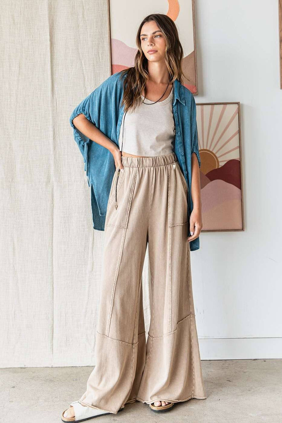 Neutral Wide Leg Pants (S)