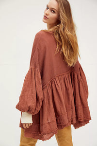 Free People Terracotta Gauze Top (XS)