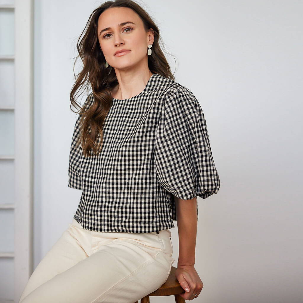 Gingham Puff Sleeve Top (XL)