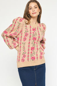 Entro Floral Puff Sleeve Sweater (M)