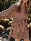 Brown Puff Sleeve Babydoll Dress (S)