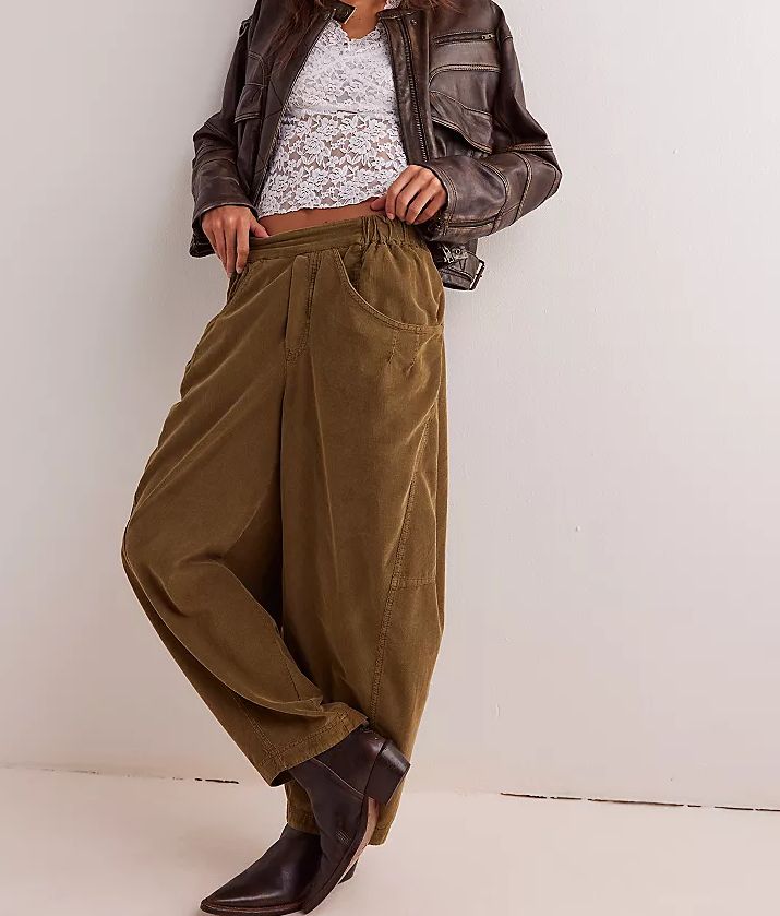 Free People Olive Corduroy Barrel Pants (L)