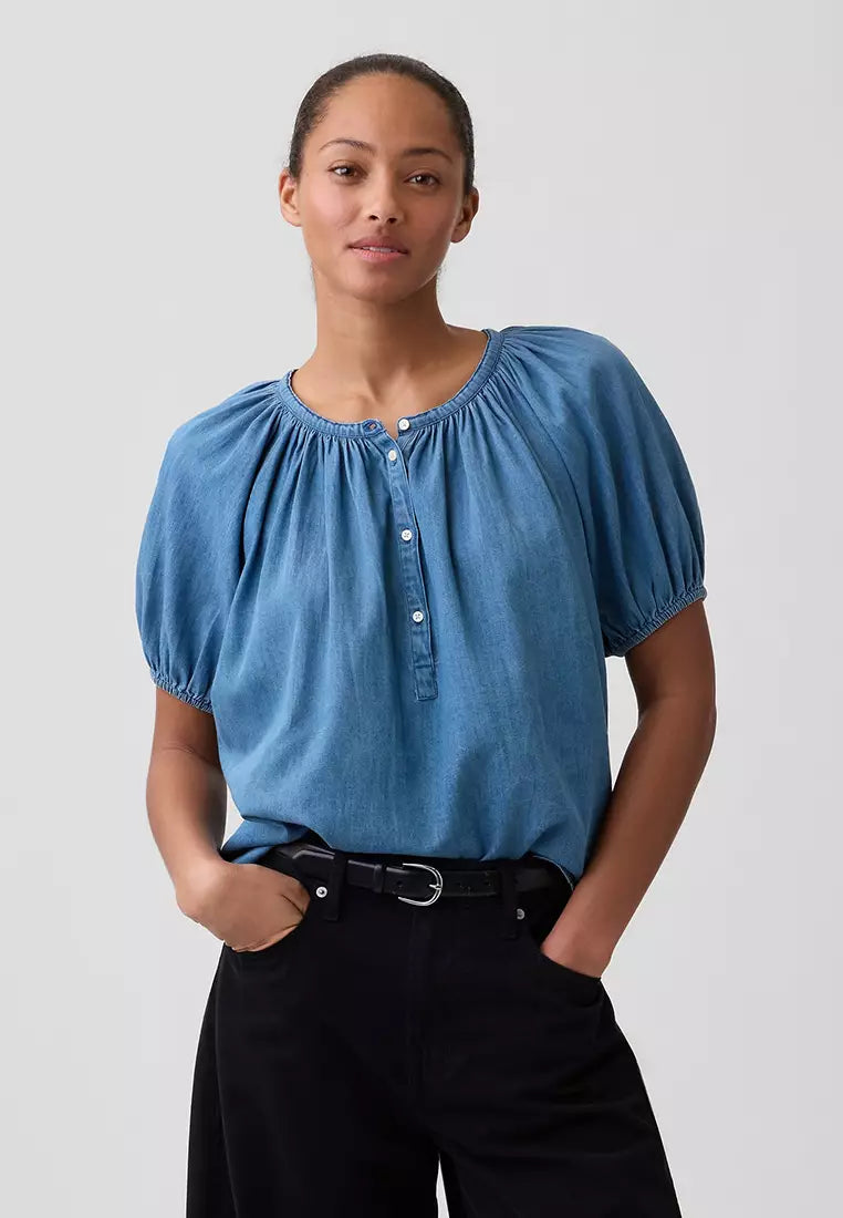 Gap Puff Sleeve Denim Top (M)