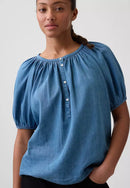 Gap Puff Sleeve Denim Top (M)
