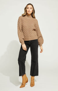 Brown Chunky Puff Sleeve Sweater (S)