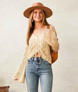 NEW Bell Sleeve Crochet Sweater (XL)