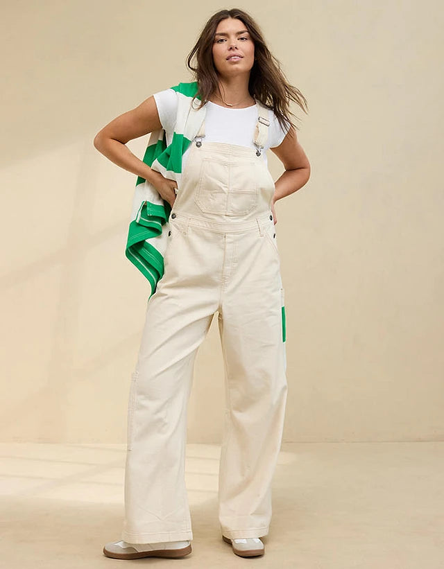 Aerie Ecru Wide Leg Overalls (XXS/XS)