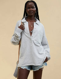 Aerie Gray Oversized Henley Sweatshirt (XL)