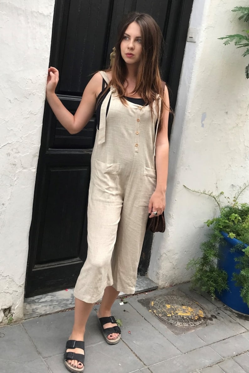 Linen Blend Cropped Jumpsuit (S)