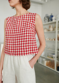 Red Gingham Linen Tank (L)