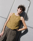 Not Perfect Linen Mustard Crop Tank (S)