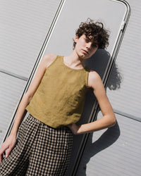 Not Perfect Linen Mustard Crop Tank (S)