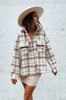Sadie & Sage Neutral Plaid Shirt Jacket (S)