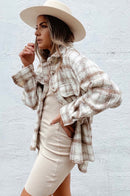 Sadie & Sage Neutral Plaid Shirt Jacket (S)