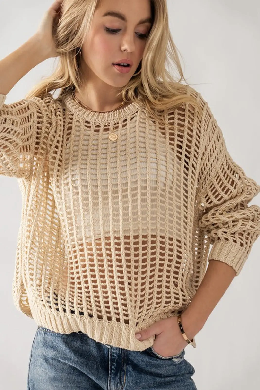Aaron & Amber Crochet Cotton Sweater (M)