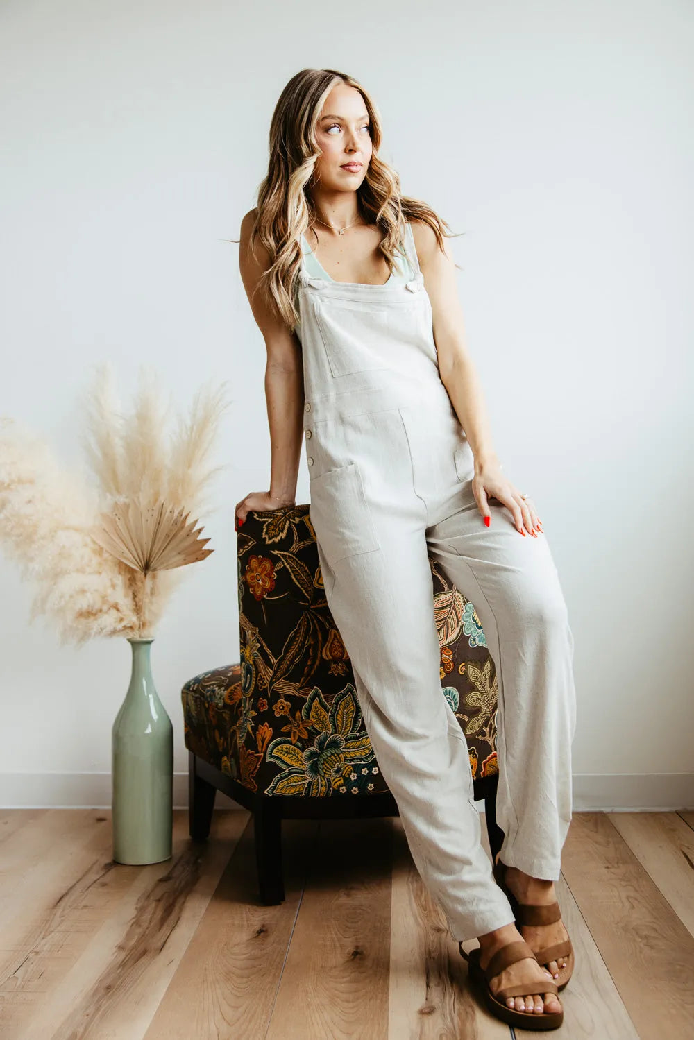 Oat Linen Blend Overalls (S)