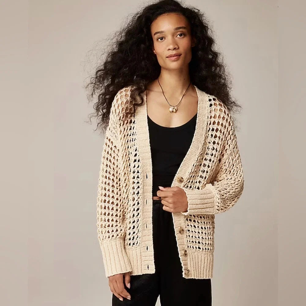 Open Knit Cotton Blend Cardigan (3X)