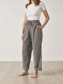 Gingham Straight Drawstring Pants (20W)