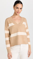 Neutral Striped V Neck Sweater (S)