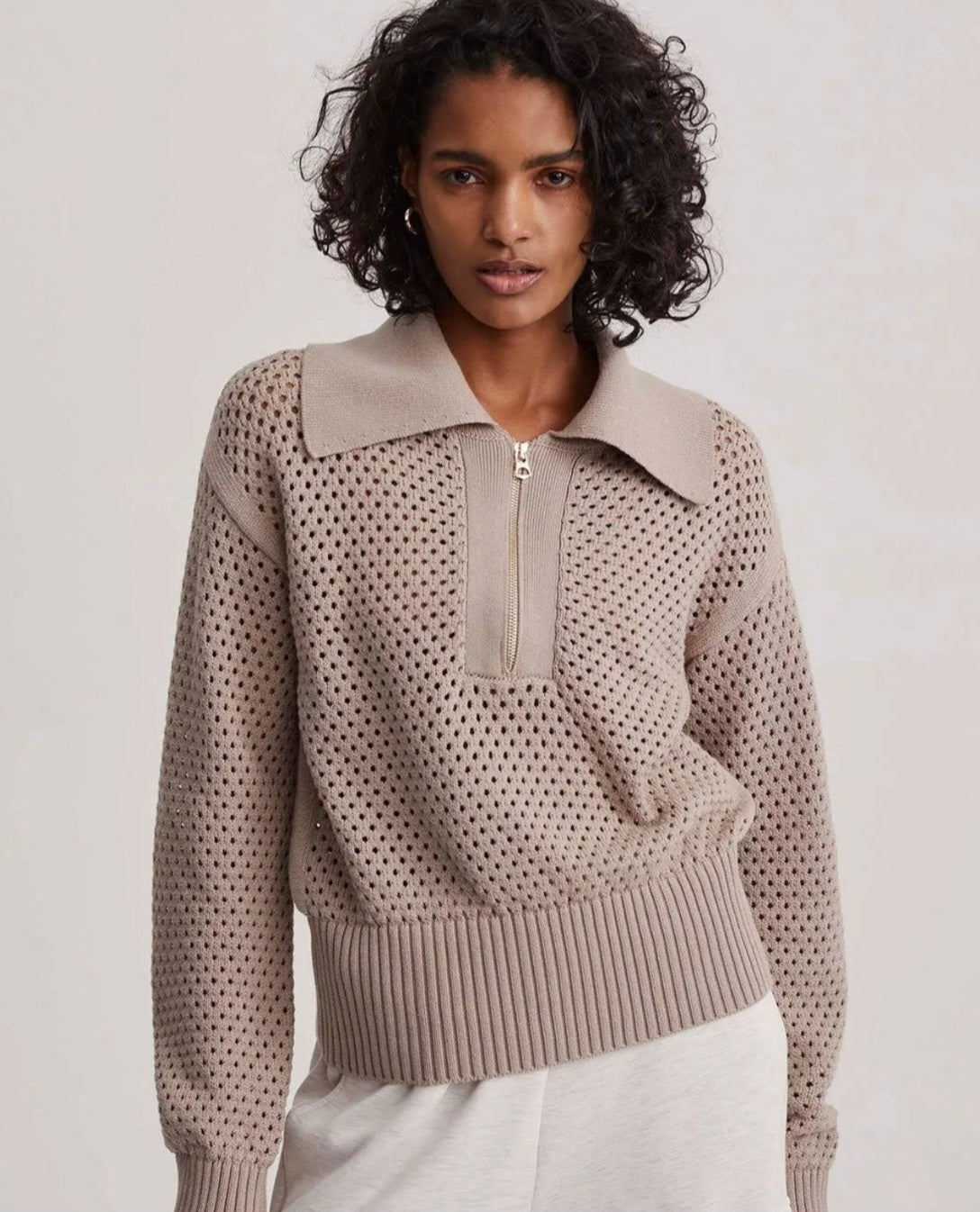 Varley Open Knit Quarter Zip (S)