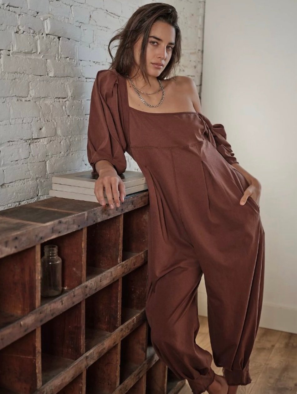 Free People Puff Sleeve Jumpsuit (M)