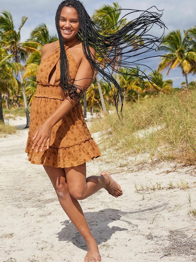 Aerie Brown Embroidered Dress (L)