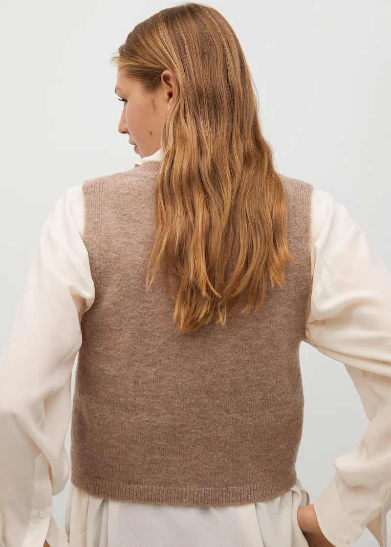 Mango Brown Cropped Sweater Vest (L)