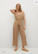 Mango Textured Tie Front Jumpsuit (XXS)