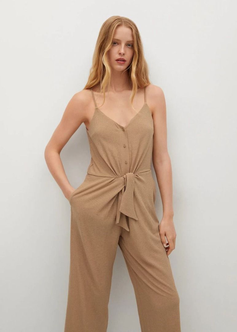 Mango Textured Tie Front Jumpsuit (XXS)