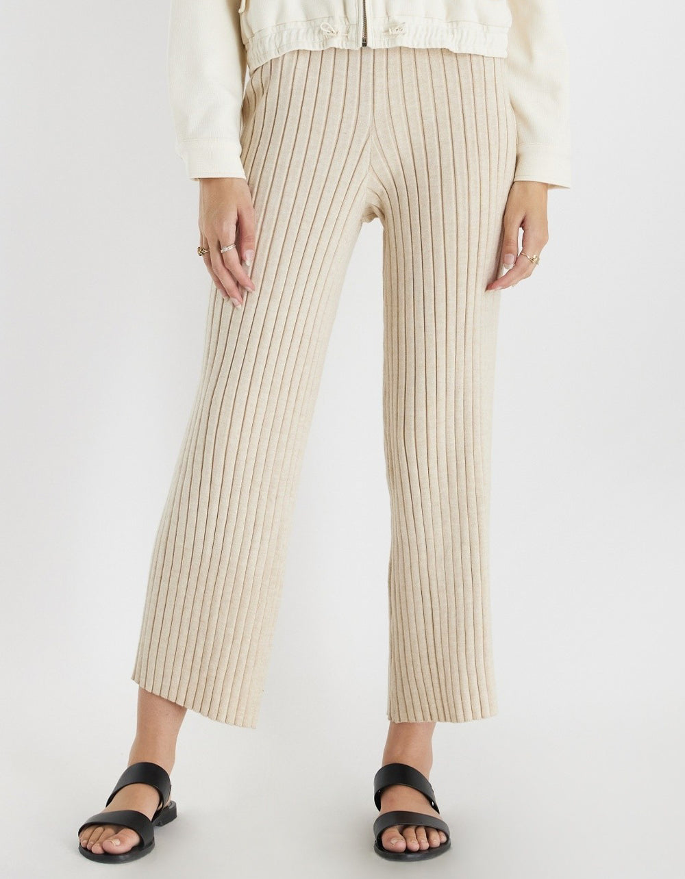 Cream Ribbed Pull On Pants (S)