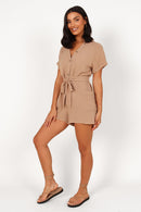 Petal + Pup Brown Linen Romper (M)