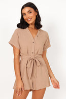 Petal + Pup Brown Linen Romper (M)