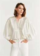 Anthropologie White Puff Sleeve Top (M)