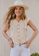 Neutral Gingham Ruffle Tank (XS)