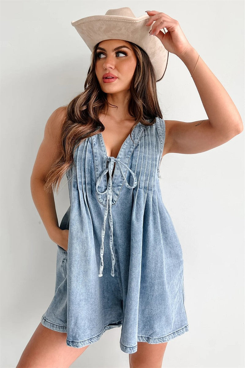 Tie Front Denim Romper (M)