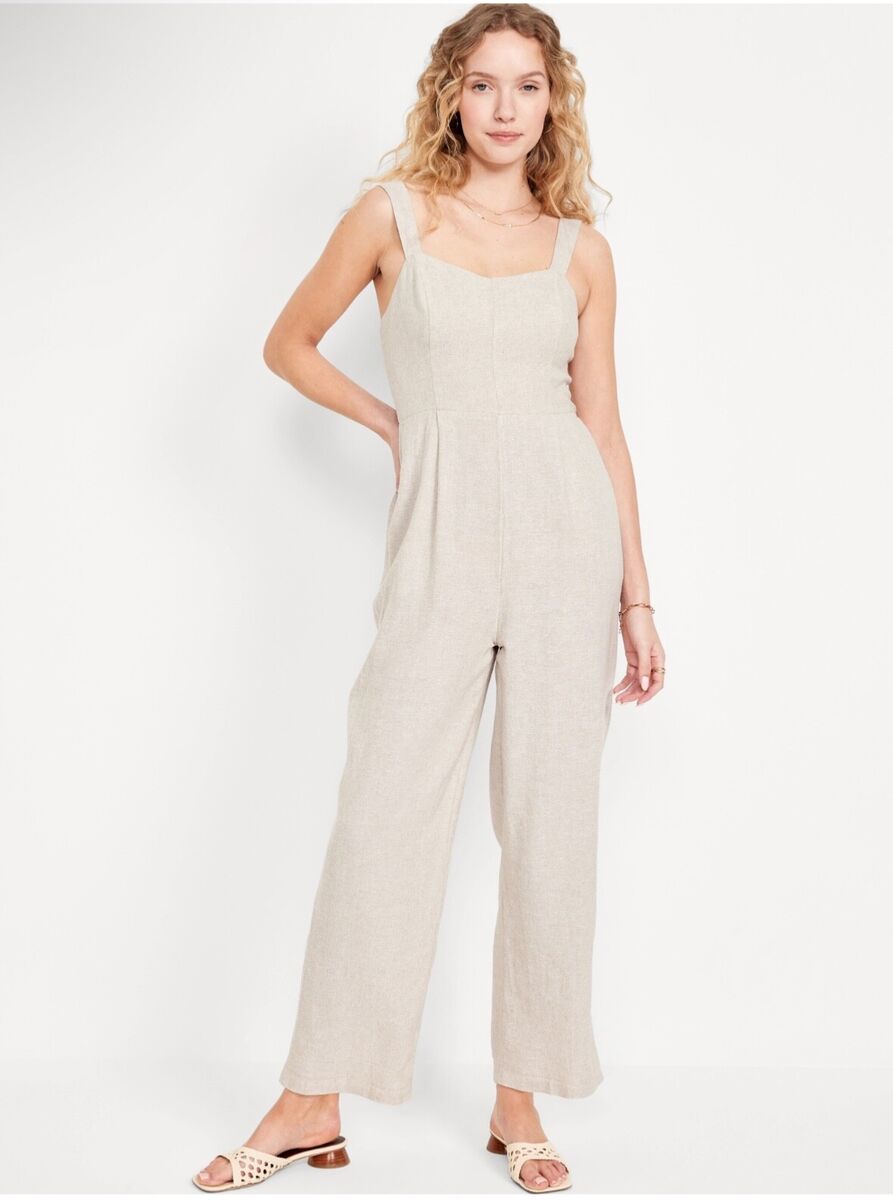 Neutral Linen Blend Jumpsuit (XS)