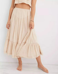 Aerie Neutral Midi Skirt (S)