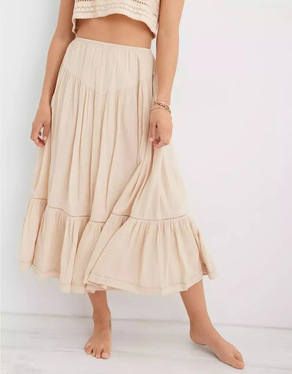 Aerie Neutral Midi Skirt (S)