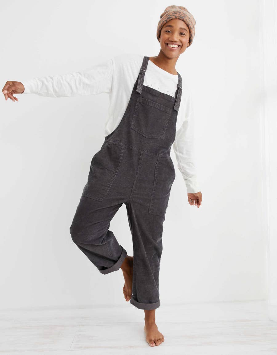 Aerie Gray Corduroy Overalls (XS)