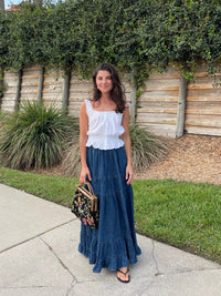 Denim Tiered Maxi Skirt (XS)